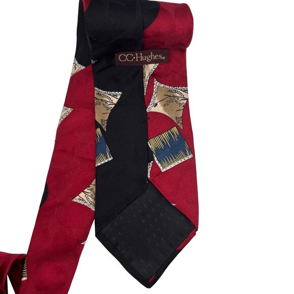 C.C. Hughes-Men’s Tie 56” Long - Black Crimson Tan Cream - Silk Necktie Made USA - Picture 2 of 5